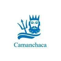 Clean, flat, monochrome wordmark logo that reads 'Camanchaca', centered on white background, bold sans-serif, high contrast, minimal, no icon, 2000x1200.