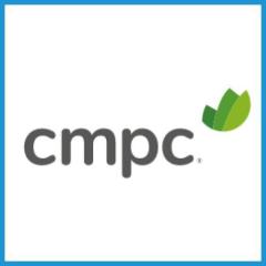 Clean, flat, monochrome wordmark logo that reads 'CMPC', centered on white background, bold sans-serif, high contrast, minimal, no icon, 2000x1200.